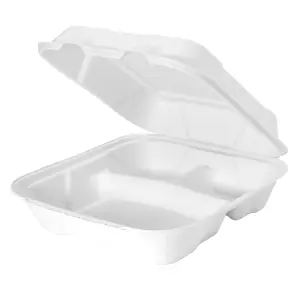 Genpak 23300 9 x 9 x 3 White 3 Compartment Hinged Lid Foam