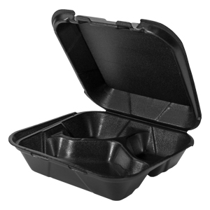 Black 8"x 8" Three-Compartment Snap It Lock Hinged Square Container