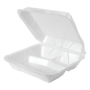 White 10"x 9"  Three-Compartment Hinged Square Container