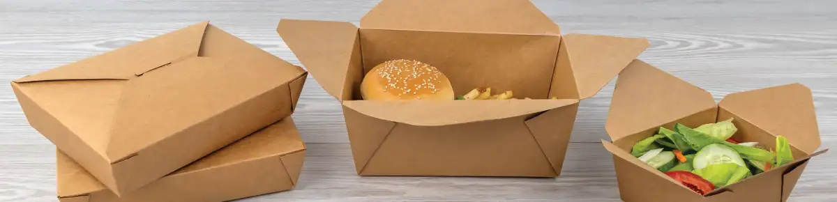 folded paperboard containers with food in them